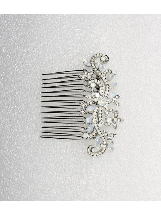 Elegant White Opal Rhinestone Floral Hair Comb - Perfect for Weddings & Events main image 5